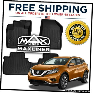Floor Mat MaxLinerJX^1ڂ2ڂ̃tA}bgZbgBLACKFor Nissan Murano 2014-2017 MaxLiner Custom 1st  2nd Row Floor Mats Set BLACK For Nissan Murano 2014-2017