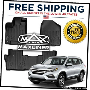 Floor Mat MaxLiner�J�X�^���S�V��^1���/ 2��ڃt���A�}�b�g�u���b�N2016-20�z���_�p�C���b�g MaxLiner Custom All Weather 1st/2nd Row Floor Mats Black for 2016-20 Honda Pilot �y���s�A���i�z