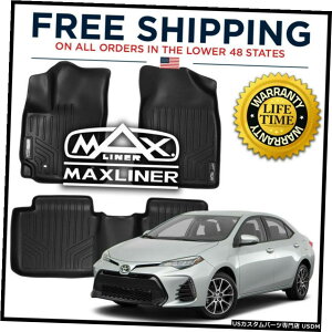 Floor Mat MAXFLOORMAT�t�����g/���A���[�t���A���C�i�[�}�b�g�u���b�N2014-2021�J���[���I�[�g�}�`�b�N MAXFLOORMAT Front/Rear Row Floor Liner Mat Black for 2014-2021 Corolla Automatic �y���s�A���i�z