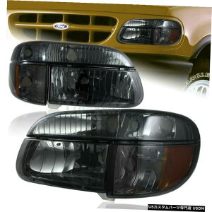 N[bL 1995-2001ÑtH[hGNXv[[X[NYwbhCgߐFMR[i[v4PCS For 1995-2001 Ford Explorer Smoke Lens Headlights Amber Signal Corner Lamp 4PCS