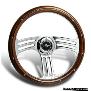 N[bL jo[T350MM14 _[NEbhObv6N[3X|[NBe[WXeAOzC[ Universal 350MM 14" Dark Wood Grip 6-Hole Chrome 3-Spoke Vintage Steering Wheel