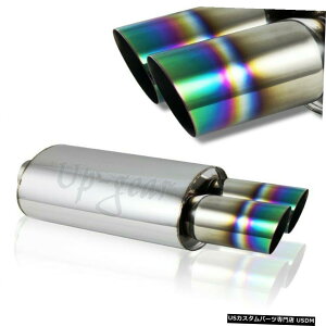 N[bL jo[T3 fAC{[o[gXg`bvXeXGL][Xg}t[3Cbg Universal 3" Dual Rainbow Burnt Slant Tip Stainless Exhaust Muffler 3" Inlet