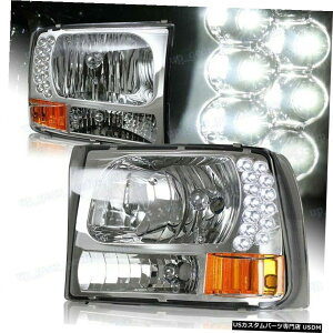 N[bL 99-04tH[hF-250 / F-350 SD /GNXJ[WLEDN[wbhCgiAo[tN^[tjp For 99-04 Ford F-250/F-350 SD/Excursion LED Chrome Headlights W/Amber Reflector