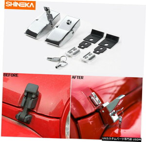 �N���[�����b�L 2X Hood Lock Latch Bracket Buckle Hold for 2007-17 Jeep Wrangler JL Chrome Metal