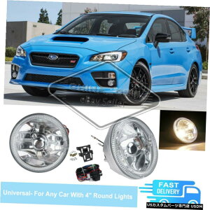 �N���[�����b�L Universal 4 Round LED Fog Light Lamps Chrome Housing White Halo Lights w/Bulbs �y���s�A���i�z