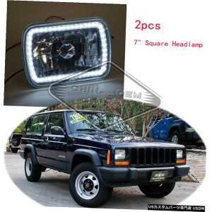 �N���[�����b�L Universal Headlight 7 Chrome Projector Headlamp Led Lamps White SMD halo 2pcs �y���s�A���i�z