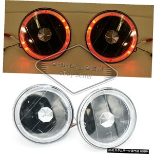 �N���[�����b�L 2pcs Universal 5 Inch Round Red Halo Headlight Angel Eye DRL LH RH Headlamps �y���s�A���i�z