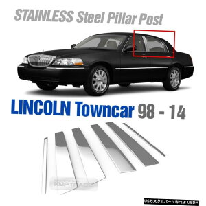 N[bL J[1998-2014^EJ[pN[XeXX`[EBhEs[K[jbV6P Chrome Stainless Steel Window Pillar Garnish 6P For LINCOLN 1998-2014 Town Car
