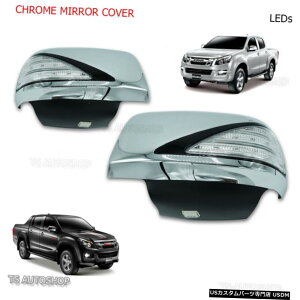 �N���[�����b�L FITT Chrome Mirror Cover Trim With Light Led For Isuzu Dmax D-Max Mux 2012 2016 �y���s�A���i�z