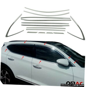 クロームメッキ Fits Hyundai Tucson 2016-2020 Full Chrome Window Frame Trim Stainless 14 Pcs