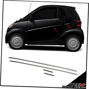 N[bL Chrome Side Body Door Streamer Protect Trim S.Steel for Smart ForTwo 2008-2015