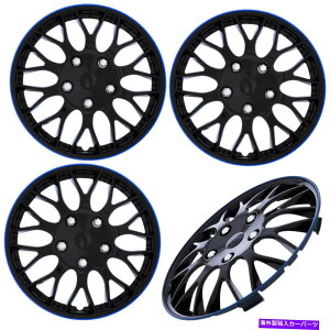 Wheel Covers Set of 4 15" インチICE BLACK / BLUE TRIMハブの4PCセットスチールホイールキャップ用カバーキャップ 4PC Set of 15" Inch ICE BLACK / BLUE TRIM Hub Caps Cover for Steel Wheel Cap