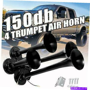 Train Horn 150fVx4gybgԃGAz[LbgX[p[EhԂ̃gbNTotocycle{[gSUVubN 150db 4 Trumpet Train Air Horn Kit Super Loud Car Truck Totocycle Boat SUV Black