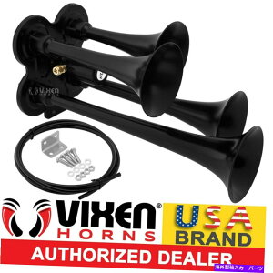 Train Horn VIXEN HORNS�d�ԃG�A�z�[���g���b�N/��/ SUV���E�h�T�E���hdB��12V�p4�g�����y�b�g�u���b�N VIXEN HORNS Train Air Horn 4 Trumpets Black for Truck/Car/SUV Loud Sound dB 12v �y���s�A���i�z
