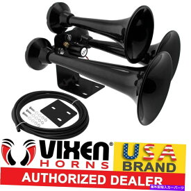 Train Horn VIXEN HORNS電車エアホーントラック/車/ SUVラウドサウンドdBの12V用3トランペットブラック VIXEN HORNS Train Air Horn 3 Trumpets Black for Truck/Car/SUV Loud Sound dB 12v