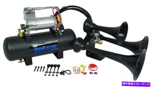 Train Horn HornBlastersAEg[ubN228HRvbT[ƃgbNpEhdԃGAz[Lbg HornBlasters Outlaw Black 228H Loud Train Air Horn Kit for Truck with Compressor