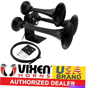 Train Horn VIXEN HORNS�d�ԃG�A�z�[���g���b�N/��/ SUV���E�h�T�E���hdB��12V�p3�g�����y�b�g�u���b�N VIXEN HORNS Train Air Horn 3 Trumpets Black for Truck/Car/SUV Loud Sound dB 12v �y���s�A���i�z