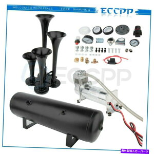 Train Horn 4̃gybgԃz[Lbg̃gbNJ[Z~EhVXeGARvbT[200psi 4 Trumpets Train Horn Kit For Truck Car Semi Loud System Air Compressor 200psi
