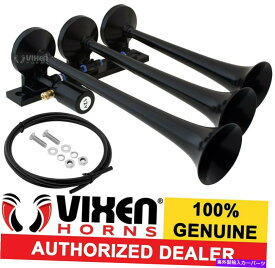 Train Horn VIXEN HORNS電車エアホーントラック/車/ SUVラウドサウンドdBの12V用3トランペットブラック VIXEN HORNS Train Air Horn 3 Trumpets Black for Truck/Car/SUV Loud Sound dB 12v