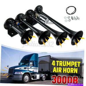 Train Horn 300fVx12V 4-gybgԃGAz[gԂ̃gbNTotocycle{[gubN 300db 12V 4-Trumpet Train Air Horn Loud Speaker Car Truck Totocycle Boat Black