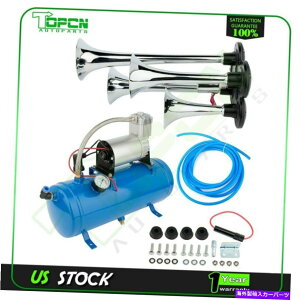Train Horn 車電車トラックのための4優れたトランペットエアーホーン12Vコンプレッサータンクゲージキット 4 Superior Trumpet Air Horn 12V Compressor Tank Gauge Kit for Car Train Truck