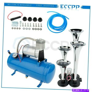 Train Horn 4gybgGA[z[RvbT[^NQ[WLbg1.6Gal 150PSÎ߂ɗԂ̃gbNo 4 Trumpet Air Horn Compressor Tank Gauge Kit 1.6Gal 150PSI For Train Truck Van