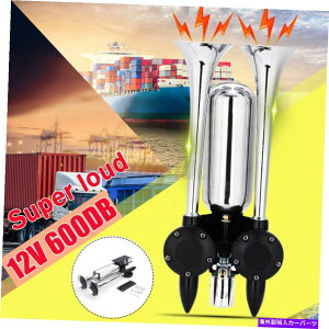 Train Horn 600DB 24VI[g{[gfAgybgN[GAz[LbgԂ̃gbNԃXs[J[ 600DB 24V Auto Boat Dual Trumpet Chrome Air Horn Kit Car Truck Train Loudspeaker