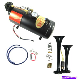Train Horn EhubN2gybgdԃz[Lbg120 PSIGARvbT[SȃVXe Black 2 Trumpet Train Horn Kit Loud and 120 PSI Air Compressor Complete System
