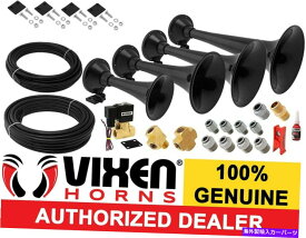 Train Horn VIXEN HORNS電車エアホーントラック/車/ SUVラウドサウンドdBの12V用4トランペットブラック VIXEN HORNS Train Air Horn 4 Trumpets Black for Truck/Car/SUV Loud Sound dB 12v