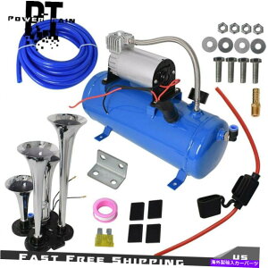 Train Horn Ԃ̗ԃgbN4gybgGA[z[12VRvbT[Lbgu[^NQ[Wp for Car Train Truck 4 Trumpet Air Horn 12V Compressor Kit Blue Tank Gauge