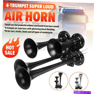 Train Horn 178fVx4gybgԃGAz[LbgubNX[p[EhԂ̃gbNTotocycle{[gSUV 178db 4 Trumpet Train Air Horn Kit Black Super Loud Car Truck Totocycle Boat SUV