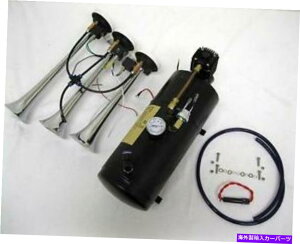 Train Horn CHROMECC12V 152 DBgvgybgdԃz[150 PSIubNGA[RvbT[ CHROME Inline 12V 152 DB Triple Trumpet Train Horn 150 PSI Black Air Compressor