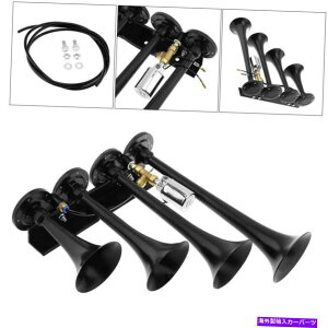 Train Horn 12V / 24V 185fVxgbN{[g[[Ԏl4gybgX[p[EhGAz[ubN 12V /24V 185dB Truck Boat Lorry Train Four 4 Trumpet Super Loud Air Horn Black