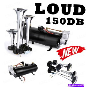 Train Horn ԓdԗp150PSIw / 4gybgGA[z[12VRvbT[LbgubN^NQ[W 150PSI w/ 4 Trumpet Air Horn 12V Compressor Kit Black Tank Gauge for Car Train
