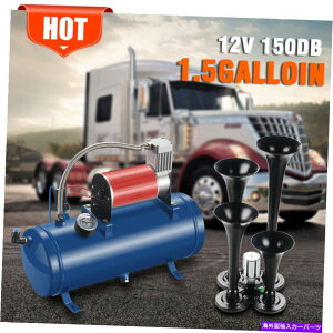 Train Horn Ԃ̃gbN12V 6Lp150DB 4gybgԃz[Lbg150 PSIGA[RvbT[ 150DB 4 Trumpet Train Horn Kit 150 PSI Air Compressor for Car Truck 12V 6L
