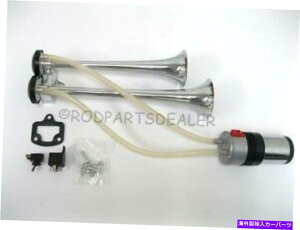 Train Horn NEW SUPER LOUDRpNgN[^12VfAgybgԃGA̃z[Lbg NEW SUPER LOUD Compact Chrome Metal 12V Dual Trumpet Train Air Two Horn Kit