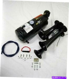 Train Horn ubNNbh4gybgԃGAz[Lbg+ 150PSIRvbT[12VZ~{[g150fVx Black Quad 4 Trumpet Train Air Horn Kit + 150PSI Compressor 12v Semi Boat 150dB
