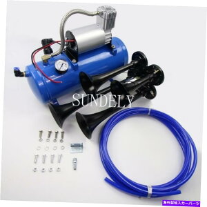 Train Horn ubN4 - gybg150 DBgbNdԃGAz[Lbg+GA[RvbT[6bgz[X Black 4-Trumpet 150 DB Truck Train Air Horn Kit + Air 6liters Compressor & Hose