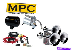 Train Horn �d�ԃG�A�z�[���L�b�g�B�O����g�����y�b�g�A/ 150 PSI�R���v���b�T�[���^���N���b�g�A12�{���g Train Air Horn Kit; Three Oversize Trumpets, 12-Volt w/150 PSI Compressor & Tank