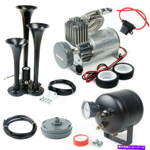 Train Horn GAz[gbNԃz[YLbg12{gw / 2LGA[RvbT[150PSI 3gybg Air Horn Truck Train Horns Kit 12 Volt w/2L Air Compressor 150PSI 3 Trumpets