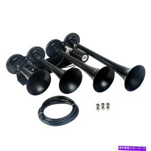 Train Horn 2V / 24V 150fVxX[p[EhlgybgԃGAz[P̍sA 2V/24V 150db Super Loud Four Trumpet Train Air Horn Single Row For Cars