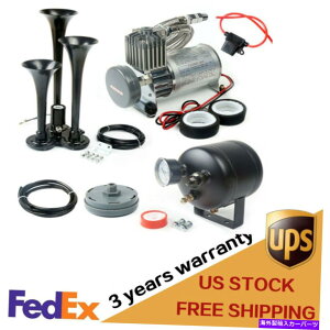 Train Horn 135dBdB + 3 - gybgԃGARvbT[GAz[LbgGAVXe150 PSI 12V 135dBdB+ 3-Trumpet Train Air Compressor Air Horn Kit Air System 150 PSI 12V