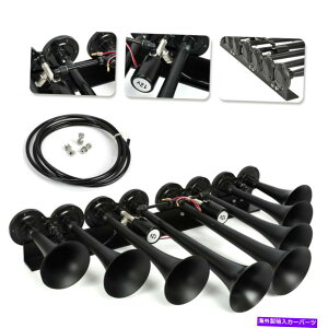 Train Horn 吺ŃfVxƃgbN̎Ԃ12Vԗp8gybgԃGAz[ 8 Trumpets Train Air Horn black color for Truck car 12V vehicle with loud dB