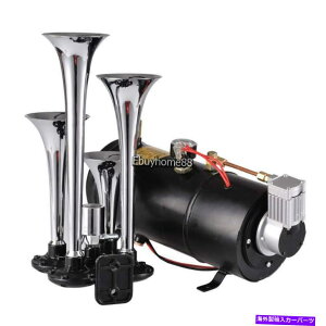 Train Horn 4gybgԗGAz[/^NQ[Wbg12{gRvbT[gC100 PSILbg 4 Trumpet Vehicle Air Horn 12 Volt Compressor Train 100 PSI Kit w/ Tank & Gauge