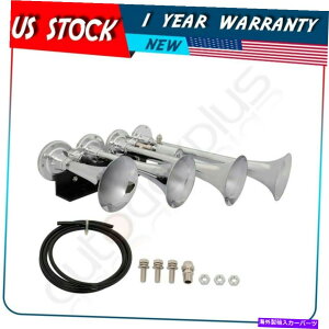 Train Horn 135fVx4̃gybgN[GAz[Lbg̃gbNԃ@j[hGAVXe 135dB 4 Trumpets Chrome Air Horn Kit For Truck Train Van Need Air System