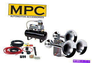 Train Horn �O�̋���ȃg�����y�b�g�Ɠd�ԃG�A�z�[���L�b�g12�{���g150 PSI�R���v���b�T�[�ƃ^���N Train Air Horn Kit with Three Huge Trumpets 12-Volt 150 PSI Compressor and Tank
