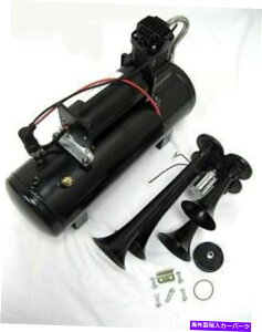 Train Horn ubN12V 150 DBNbhgybgԃGAz[Lbg+ 150 PSIubNGA[RvbT[ Black 12V 150 DB Quad Trumpet Train Air Horn Kit + 150 PSI Black Air Compressor