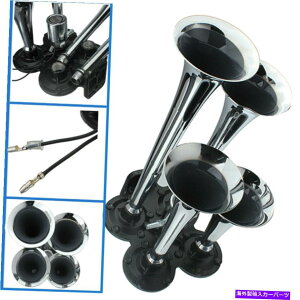 Train Horn 12V 24V 150.2fVxNbL4 - gybgԃGAz[Xs[J[ 12V 24V 150.2db Chrome Plated Zinc Alloy 4-Trumpet Train Air Horn Speaker