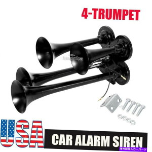 Train Horn 150DB 12V / 24V������4�g�����y�b�g��ԃG�A�z�[���p�Ԃ̃g���b�N�̃{�[�g�I�[�g�o�C 150DB 12V/24V Black Zinc 4 Trumpet Train Air Horn For Car Truck Boat Motorcycle �y���s�A���i�z