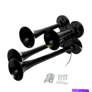 Train Horn GAgCz[t4 - gybgRpNgubNjo[TԂ̃gbÑ{[goCNp Air Train Horn Spring 4-Trumpet Compact Black Universal Car Truck Boat Motocycle